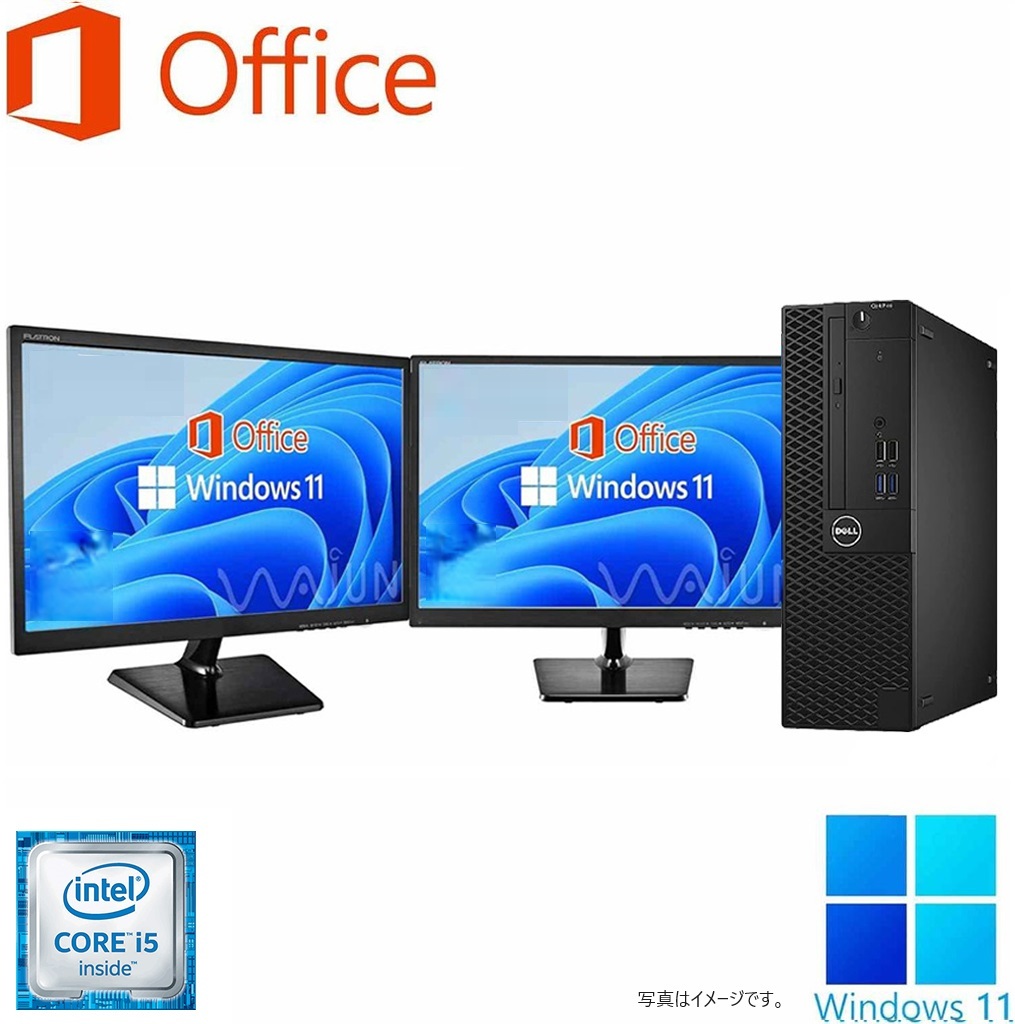 DELL デスクトップPC 5050/22型フルHD液晶2台セット/Win 11 Pro/MS Office H&B 2019/Core i5-6500/WIFI/Bluetooth/HDMI/DVD-RW/8GB/128GB SSD (整備済み品)