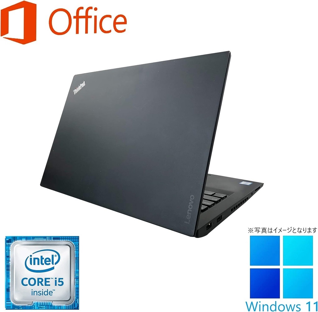 Lenovo (レノボ) ノートPC T470/14型フルHD/Win 11 Pro/MS Office H&B 2019/Core i5-6300U/WEBカメラ/WIFI/Bluetooth/HDMI/Type-C/8GB/512GB SSD (整備済み品)